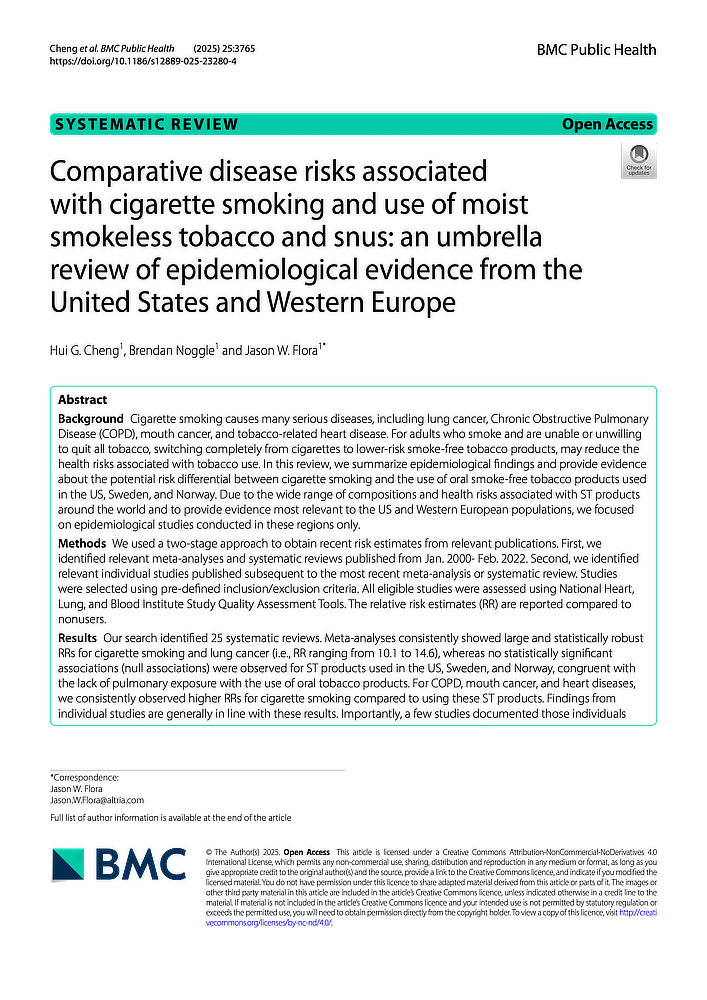 Comparative disease risks associated with cigarette smoking and use of moist smokeless tobacco and snus...