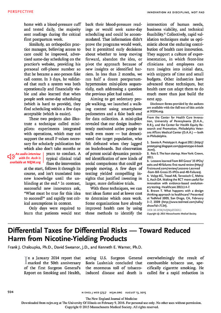 Differential Taxes for Differential Risks: Toward Reduced Harm from Nicotine-Yielding Products